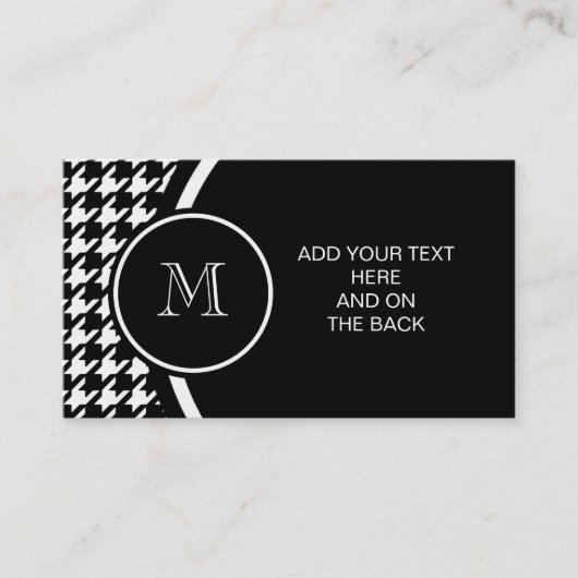 Black and White Houndstooth Your Monogram Visitekaartje (Voorkant)