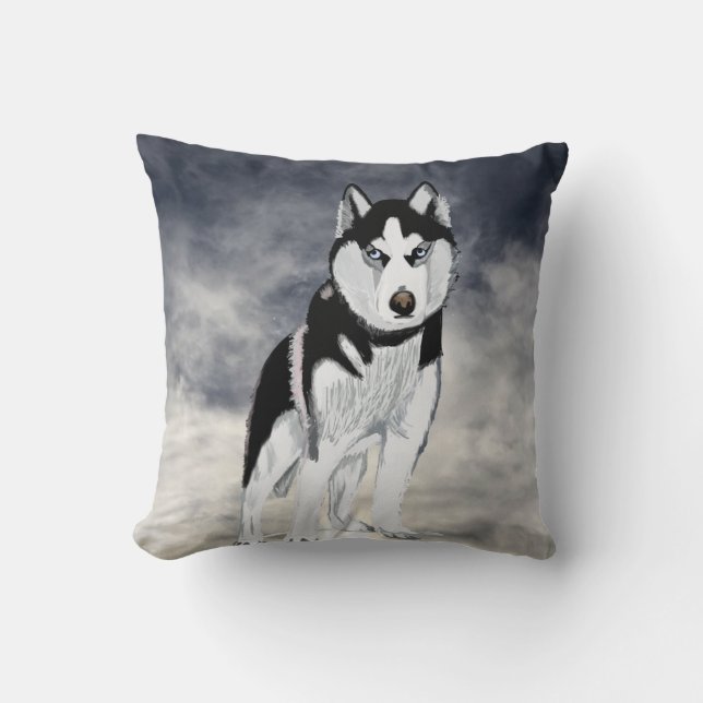 Black and White Husky Dog Kussen (Voorkant)
