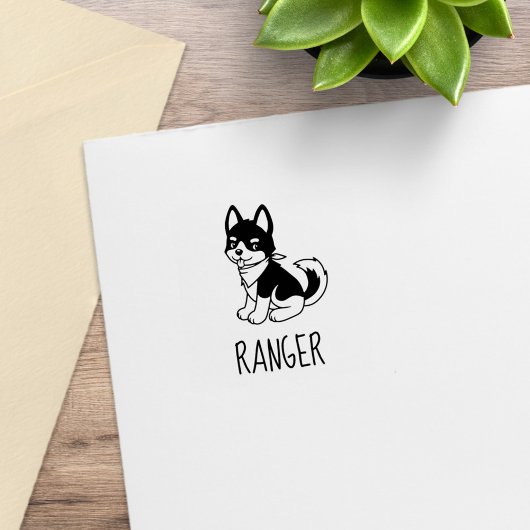 Black and White Husky Puppy Dog Custom Name 1x1 Rubberstempel