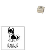 Black and White Husky Puppy Dog Custom Name 1x1 Rubberstempel (Gestempeld)