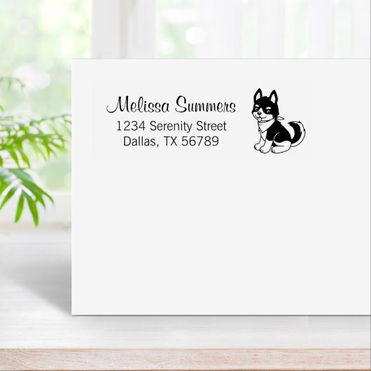 Black and White Husky Puppy Dog Return Address Rubberstempel