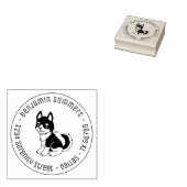 Black and White Husky Puppy Dog Round Address Rubberstempel (Gestempeld)