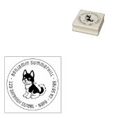 Black and White Husky Puppy Dog Round Address Rubberstempel (Gestempeld)