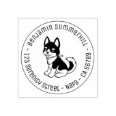 Black and White Husky Puppy Dog Round Address Rubberstempel (Afrduk)