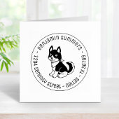 Black and White Husky Puppy Dog Round Address Rubberstempel