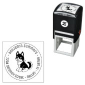Black and White Husky Puppy Dog Round Address Zelfinktende Stempel (In situ)