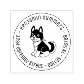 Black and White Husky Puppy Dog Round Address Zelfinktende Stempel (Design)