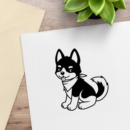 Black and White Husky Puppy Dog Rubberstempel