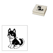Black and White Husky Puppy Dog Rubberstempel (Gestempeld)