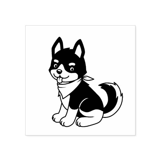 Black and White Husky Puppy Dog Rubberstempel (Afrduk)