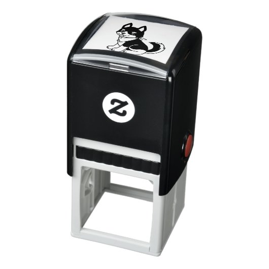 Black and White Husky Puppy Dog Zelfinktende Stempel (Product)