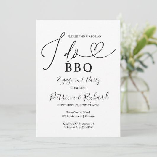 Black and White I DO BBQ Engagement Party Aankondiging (Staand voorkant)