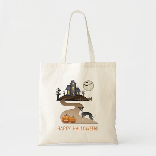 Black and White Iggy and Halloween Hauning House Tote Bag (Voorkant)
