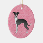Black and White Iggy Dog Pink Hearts Pet Memorial Keramisch Ornament (Rechts)