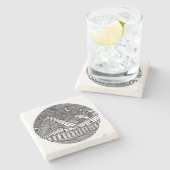 Black and White Ink-Drawn Round Alp Landscape Stenen Onderzetter (Zijkant)