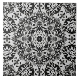 black and white intricate mandala pattern art tegeltje