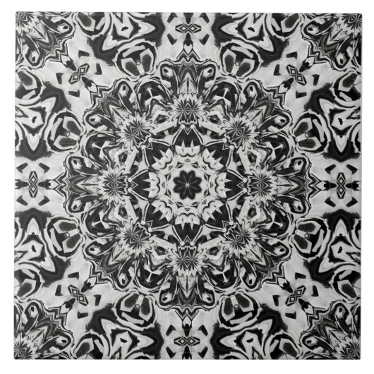 black and white intricate mandala pattern art tegeltje (Voorkant)