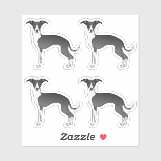 Black and White Italiaanse Greyhound Cartoon Dogs Sticker (Vel)