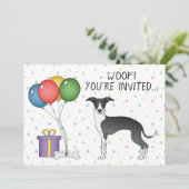 Black and White Italiaanse Greyhound Dog Birthday Kaart (Staand voorkant)