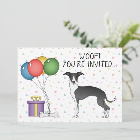 Black and White Italiaanse Greyhound Dog Birthday Kaart (Staand voorkant)