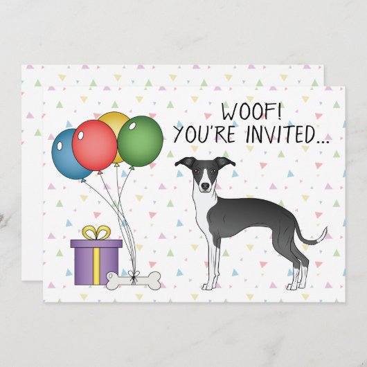 Black and White Italiaanse Greyhound Dog Birthday Kaart (Voorkant / Achterkant)