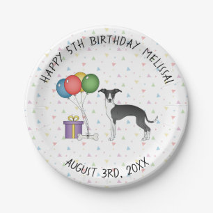 Black and White Italiaanse Greyhound Dog Birthday Papieren Bordje
