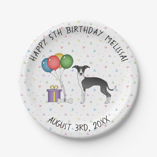 Black and White Italiaanse Greyhound Dog Birthday Papieren Bordje (Voorkant)