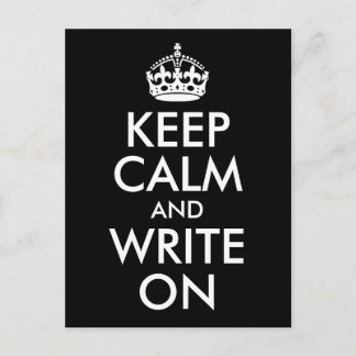 Black and White Keep Calm and Write On Briefkaart