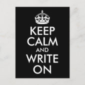 Black and White Keep Calm and Write On Briefkaart (Voorkant)
