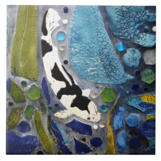 Black and White Koi Tile Tegeltje (Voorkant)