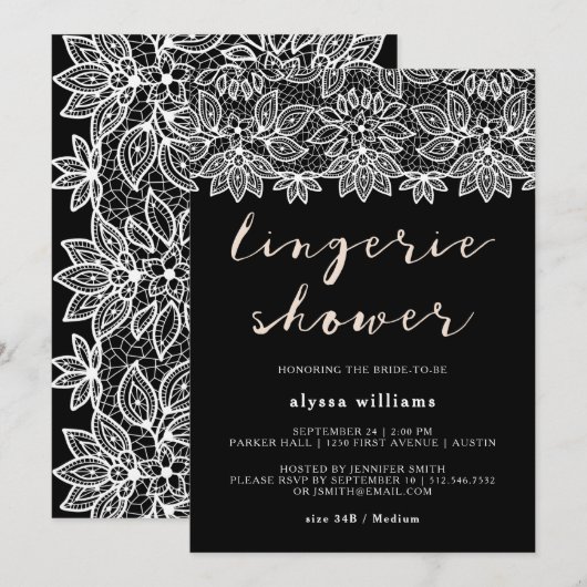 Black and White Lace Lingerie Shower Invitation Kaart (Voorkant / Achterkant)