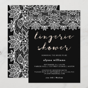 Black and White Lace Lingerie Shower Invitation Kaart