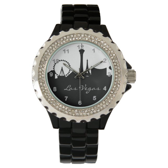 Black and White Las Vegas Skyline Horloge (Voorkant)