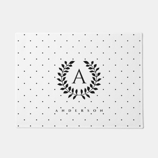 Black And White Laurel Monogram Polka Dot Pattern Deurmat (Voorkant)