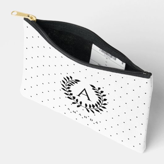 Black And White Laurel Monogram Polka Dot Pattern Etui (Open)