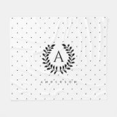 Black And White Laurel Monogram Polka Dot Pattern Fleece Deken (Voorkant (Horizontaal))