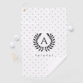 Black And White Laurel Monogram Polka Dot Pattern Golfhanddoek (Insitu)