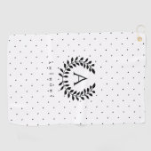 Black And White Laurel Monogram Polka Dot Pattern Golfhanddoek (Horizontaal)
