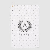 Black And White Laurel Monogram Polka Dot Pattern Golfhanddoek (Voorkant)