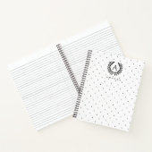 Black And White Laurel Monogram Polka Dot Pattern Notitieboek (Binnen)