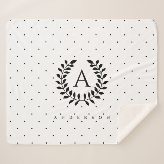 Black And White Laurel Monogram Polka Dot Pattern Sherpa Deken (Voorkant (horizontaal))