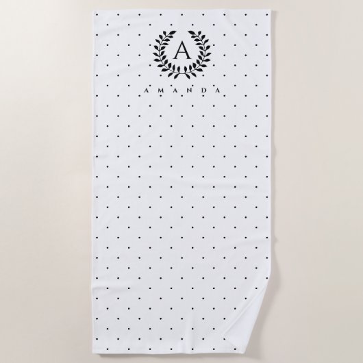 Black And White Laurel Monogram Polka Dot Pattern Strandlaken (Voorkant)