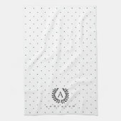 Black And White Laurel Monogram Polka Dot Pattern Theedoek (Verticaal)