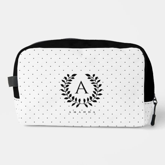 Black And White Laurel Monogram Polka Dot Pattern Toilettasje (Voorkant)
