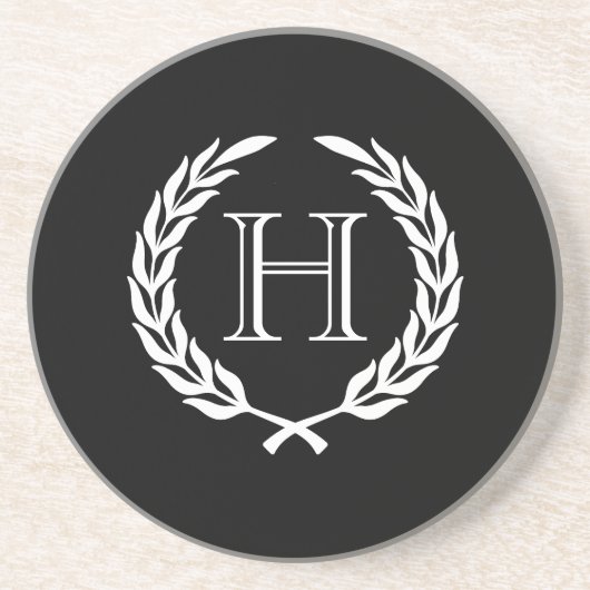 Black and White Laurel Wreath Zandsteen Onderzetter (Voorkant)