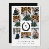 Black and White Laurel WreatPhoto Grid Kerstmis Feestdagenkaart (Voorkant / Achterkant)