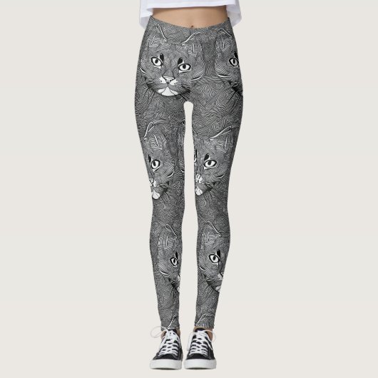 Black and White leggings for Cat Lovers (Voorkant)
