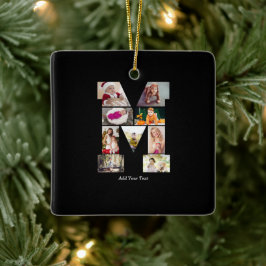 Black and White Letter M Photo Collage Keramisch Ornament