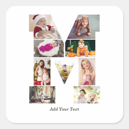 Black and White Letter M Photo Collage Vierkante Sticker (Voorkant)