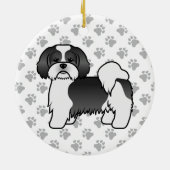Black and White Lhasa Apso Cute Dog Keramisch Ornament (Achterkant)